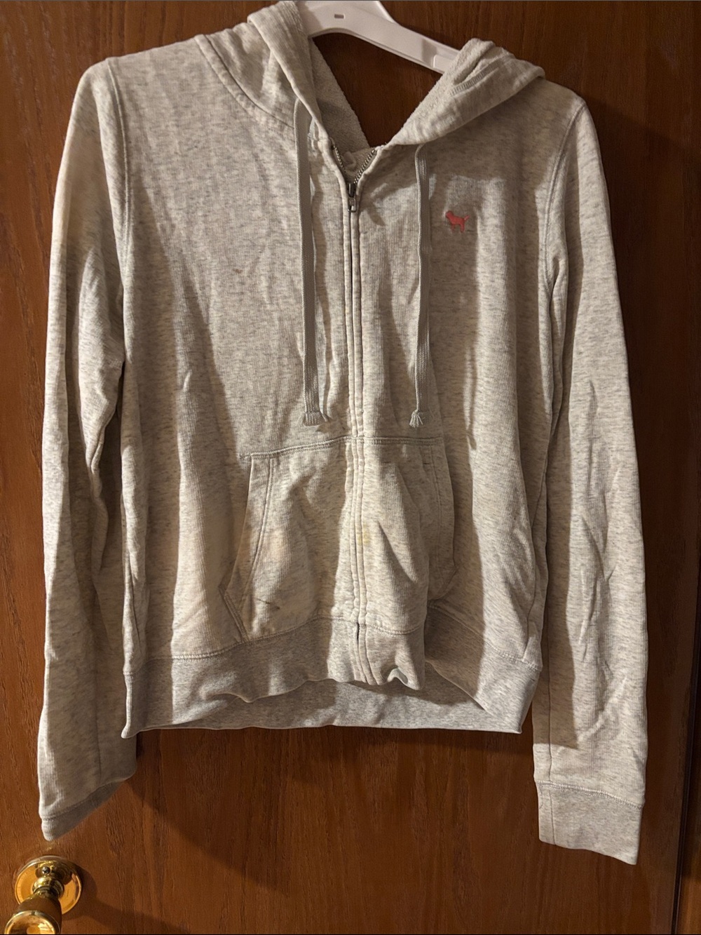 Victoria's Secret Light Gray Zip Hoodie with Pink Logo